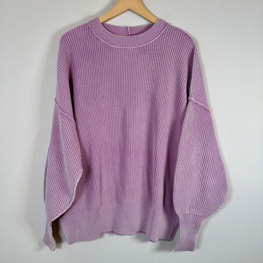 Aerie Love This Moment Sweater Small Purple 100% Cotton Knit Oversized Crewneck